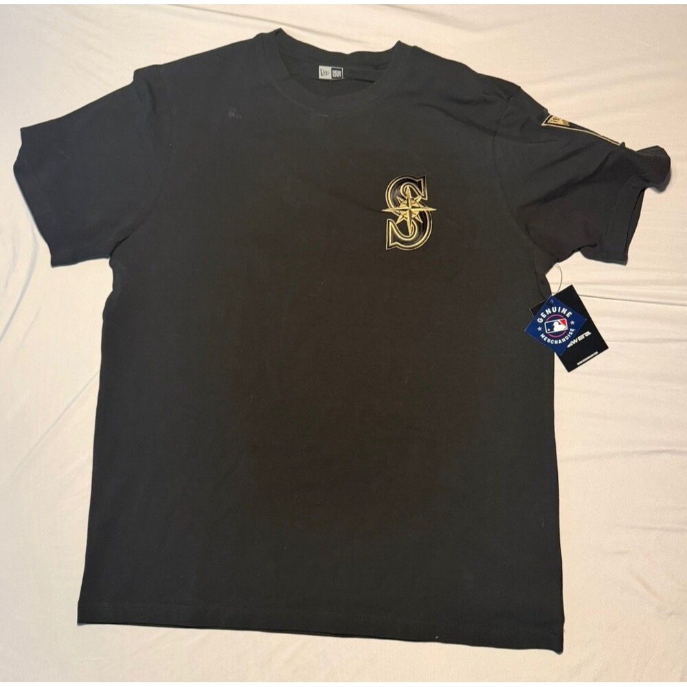Seattle Mariners New Era Black T-Shirt Men’s L Compass Logo MLB 40th anniversary